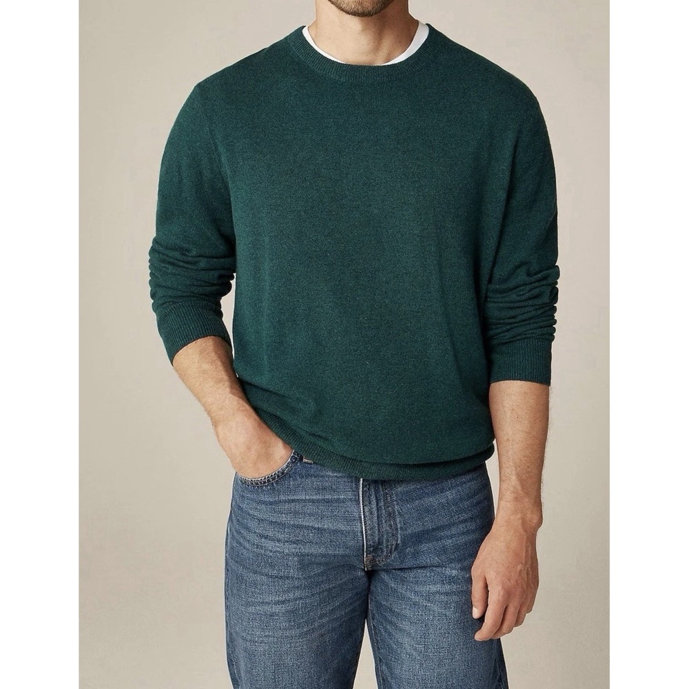 J. CREW 100% Cashmere crewneck Knit sweater in Heather Forest Size XL